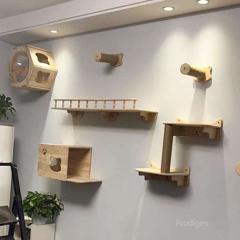 Kačių sieniniai baldai Mediniai hamakai Laipiojimo lentynų komplektas Ešeriai Sizalio Kopėčios Braižymo Stulpeliai Lovos Etvarai Staliukas Kitty