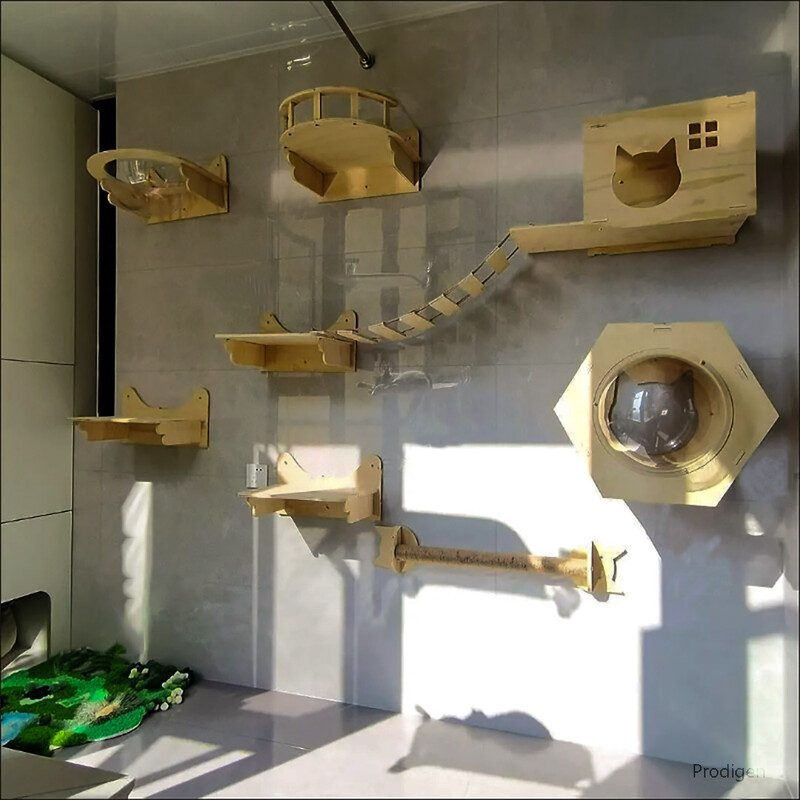 Kačių sieniniai baldai Mediniai hamakai Laipiojimo lentynų komplektas Ešeriai Sizalio Kopėčios Braižymo Stulpeliai Lovos Etvarai Staliukas Kitty