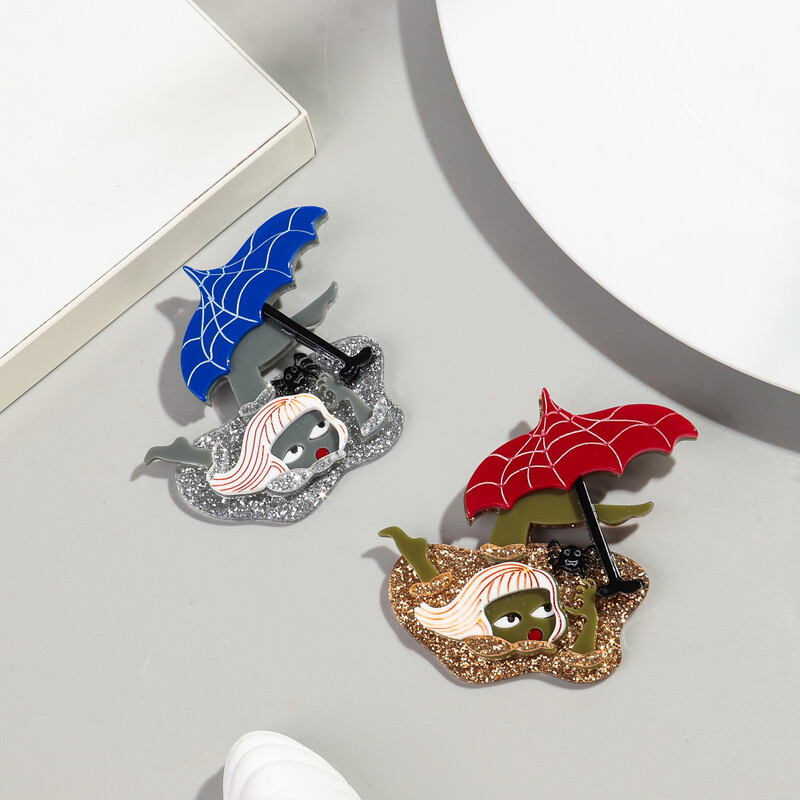 Sclipici acrilic drăguț plajă umbrelă de soare fată broșe pentru femei noi vacanță doamnă figuri insigne pin ocazional bijuterii accesorii