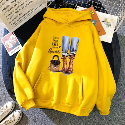 Jauni sieviešu kapuces High Street garām piedurknēm Princeses apdruka Hip Hop Fleece Sieviešu Hoodie Pulovers apģērbs Ikdienas kapuci unisex