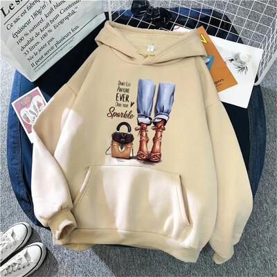 Jauni sieviešu kapuces High Street garām piedurknēm Princeses apdruka Hip Hop Fleece Sieviešu Hoodie Pulovers apģērbs Ikdienas kapuci unisex