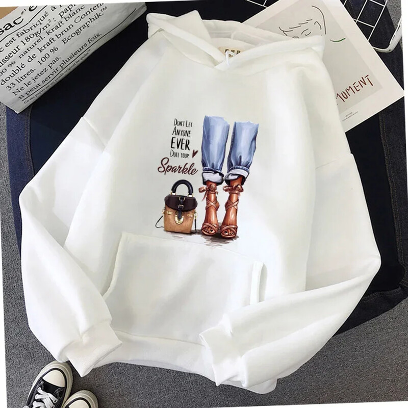 Jauni sieviešu kapuces High Street garām piedurknēm Princeses apdruka Hip Hop Fleece Sieviešu Hoodie Pulovers apģērbs Ikdienas kapuci unisex