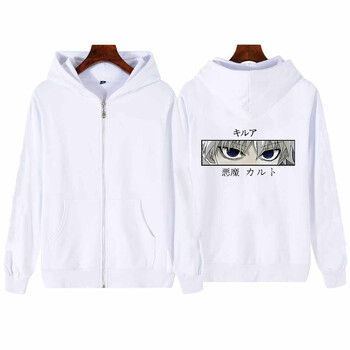 Ιαπωνία Anime Hunter X Hunter Killua Eyes Graphic Zipper Hoodies Ανδρικά Γυναικεία Harajuku Loose Streetwear Μαύρο Ζεστό παλτό με φερμουάρ