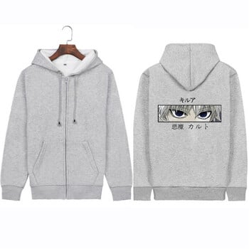 Japan Anime Hunter X Hunter Killua Eyes Graphic Zipper Hoodies Men Women Harajuku Loose Streetwear Черно топло яке с цип Палто