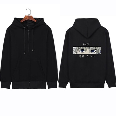 Japonia Anime Hunter X Hunter Killua Eyes Hanorace cu fermoar grafic Bărbați Femei Harajuku Streetwear largi Jachetă neagră caldă cu fermoar