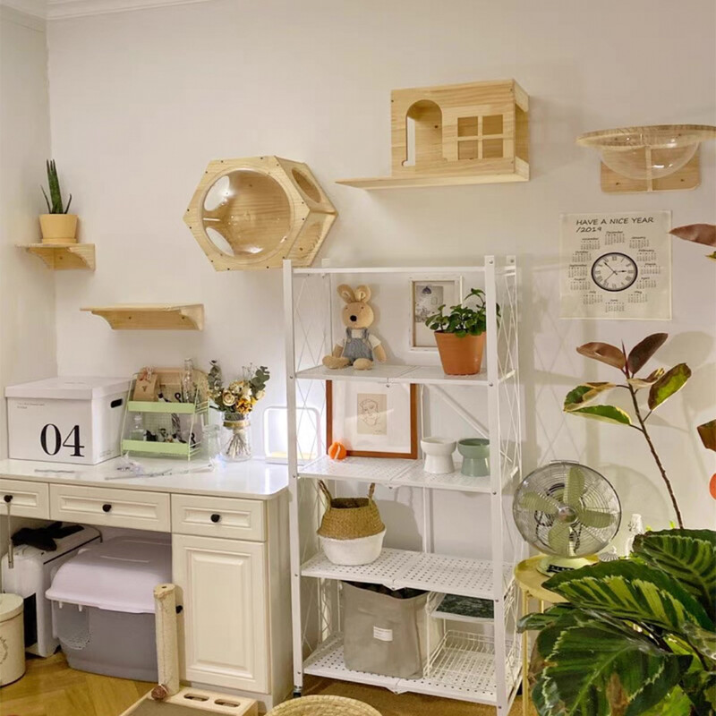 Rafturi pentru catarare pentru pisici Arbore de pisici Mobilier din lemn Scara de zgarieturi Platforma de sarit Scara de coarda Pisica care doarme si se joaca