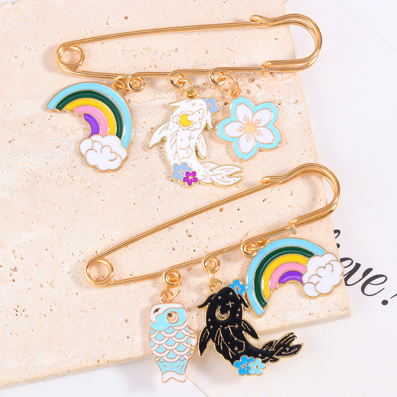 1 buc email email Yin Yang pește curcubeu flori pandantiv ace broșe insigne revere animale plante bijuterii cadou pentru copii prieteni