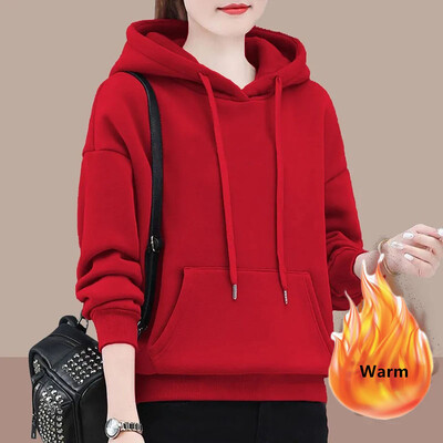 Iarnă Toamnă Adaugă Hanorace din catifea Hanorac largi, cald, Pulovere, groase, supradimensionate, 80 kg, Topuri coreeane pentru femeie nouă, cu mânecă lungă, cu glugă