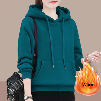 Iarnă Toamnă Adaugă Hanorace din catifea Hanorac largi, cald, Pulovere, groase, supradimensionate, 80 kg, Topuri coreeane pentru femeie nouă, cu mânecă lungă, cu glugă