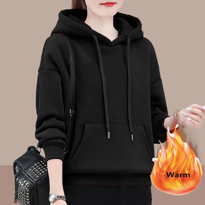 Iarnă Toamnă Adaugă Hanorace din catifea Hanorac largi, cald, Pulovere, groase, supradimensionate, 80 kg, Topuri coreeane pentru femeie nouă, cu mânecă lungă, cu glugă