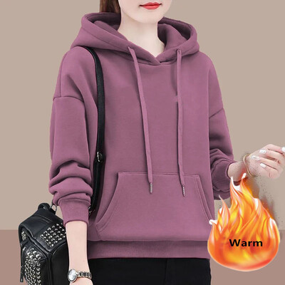 Iarnă Toamnă Adaugă Hanorace din catifea Hanorac largi, cald, Pulovere, groase, supradimensionate, 80 kg, Topuri coreeane pentru femeie nouă, cu mânecă lungă, cu glugă