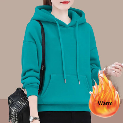 Iarnă Toamnă Adaugă Hanorace din catifea Hanorac largi, cald, Pulovere, groase, supradimensionate, 80 kg, Topuri coreeane pentru femeie nouă, cu mânecă lungă, cu glugă