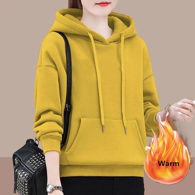 Iarnă Toamnă Adaugă Hanorace din catifea Hanorac largi, cald, Pulovere, groase, supradimensionate, 80 kg, Topuri coreeane pentru femeie nouă, cu mânecă lungă, cu glugă