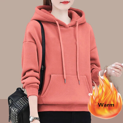 Iarnă Toamnă Adaugă Hanorace din catifea Hanorac largi, cald, Pulovere, groase, supradimensionate, 80 kg, Topuri coreeane pentru femeie nouă, cu mânecă lungă, cu glugă