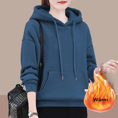 Iarnă Toamnă Adaugă Hanorace din catifea Hanorac largi, cald, Pulovere, groase, supradimensionate, 80 kg, Topuri coreeane pentru femeie nouă, cu mânecă lungă, cu glugă