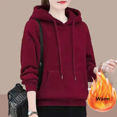 Iarnă Toamnă Adaugă Hanorace din catifea Hanorac largi, cald, Pulovere, groase, supradimensionate, 80 kg, Topuri coreeane pentru femeie nouă, cu mânecă lungă, cu glugă