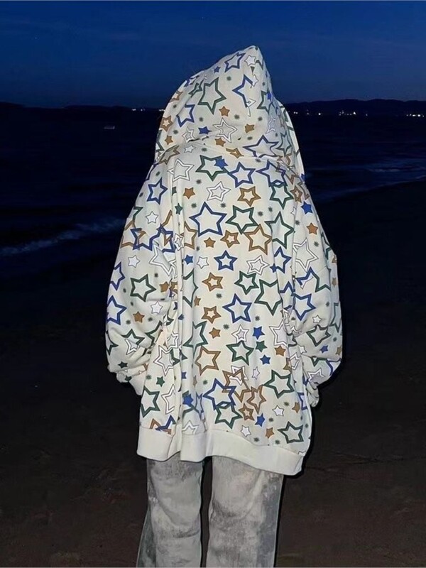 Primavara toamna American Hip hop Imprimare stele Cardigan Hanorace Street Haine Gotic cu mânecă lungă cu fermoar Hanorac Femei Y2K E-girl