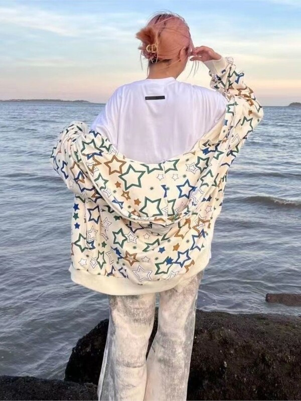 Primavara toamna American Hip hop Imprimare stele Cardigan Hanorace Street Haine Gotic cu mânecă lungă cu fermoar Hanorac Femei Y2K E-girl