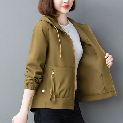Haine pentru femei, primăvară, toamnă, jachetă scurtă Top 2024, noi, jachetă de vânt pentru femei, coreeană, ocazională, cu glugă, haină pentru femei.
