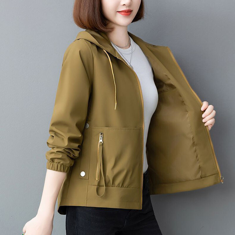 Haine pentru femei, primăvară, toamnă, jachetă scurtă Top 2024, noi, jachetă de vânt pentru femei, coreeană, ocazională, cu glugă, haină pentru femei.
