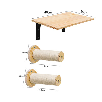 Set de rafturi pentru cățărare pentru pisici din lemn, montate pe perete, hamac, bibani, scară, trepte din lemn masiv, pisici, copac, platformă, rafturi pentru sărituri