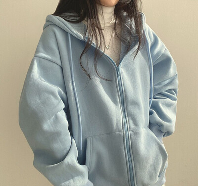 Μακρυμάνικα μπουφάν με κουκούλα Harajuku Κορεάτικη έκδοση Γυναικείες φούτερ με κουκούλα 2024 Άνοιξη ρετρό μονόχρωμες μπλούζες μεγάλου μεγέθους με φερμουάρ