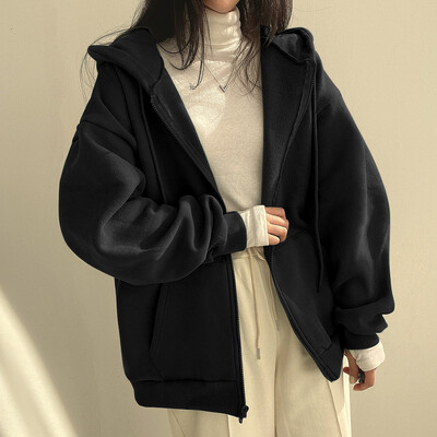 Μακρυμάνικα μπουφάν με κουκούλα Harajuku Κορεάτικη έκδοση Γυναικείες φούτερ με κουκούλα 2024 Άνοιξη ρετρό μονόχρωμες μπλούζες μεγάλου μεγέθους με φερμουάρ