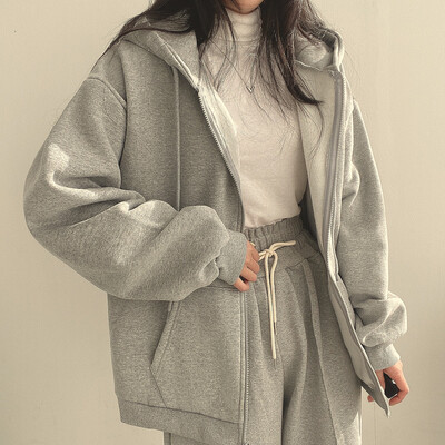 Μακρυμάνικα μπουφάν με κουκούλα Harajuku Κορεάτικη έκδοση Γυναικείες φούτερ με κουκούλα 2024 Άνοιξη ρετρό μονόχρωμες μπλούζες μεγάλου μεγέθους με φερμουάρ