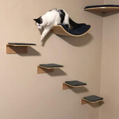 1 τεμάχιο Έπιπλα ραφιού επιτοίχιας γάτας Ξύλινο κρεβάτι γάτας και γρατσουνιά με σκαλοπάτια σκάλας αναρρίχησης για παιχνίδι και ξεκούραση γατών