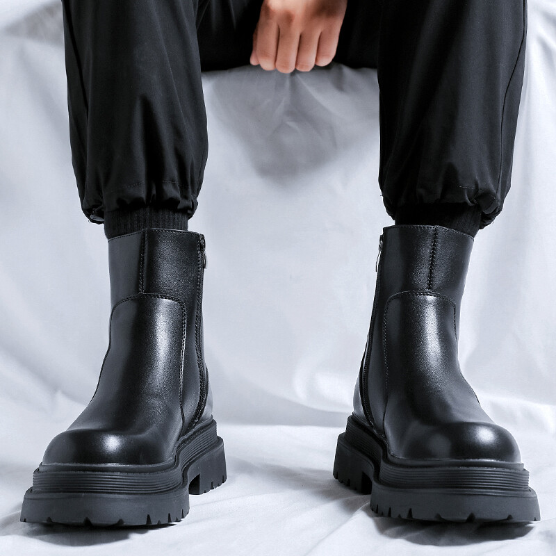 Ādas modes apavi ar augstiem apaviem Vīriešu vispiemērotākie vīriešu motociklistu zābaki ar rokām darināti vīriešu čības Luksusa zīmola vīriešu pamata zābaki