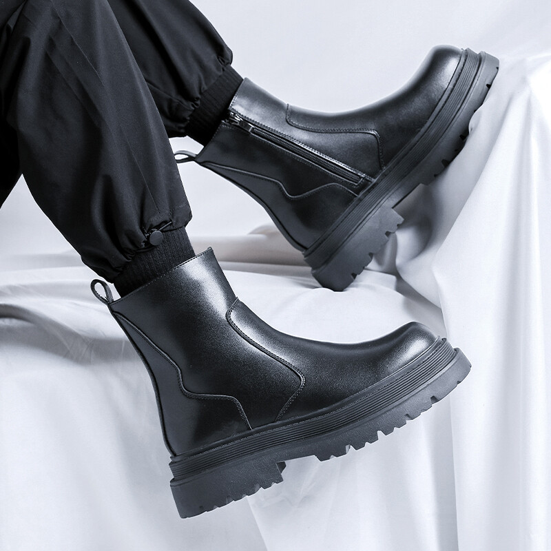 Ādas modes apavi ar augstiem apaviem Vīriešu vispiemērotākie vīriešu motociklistu zābaki ar rokām darināti vīriešu čības Luksusa zīmola vīriešu pamata zābaki