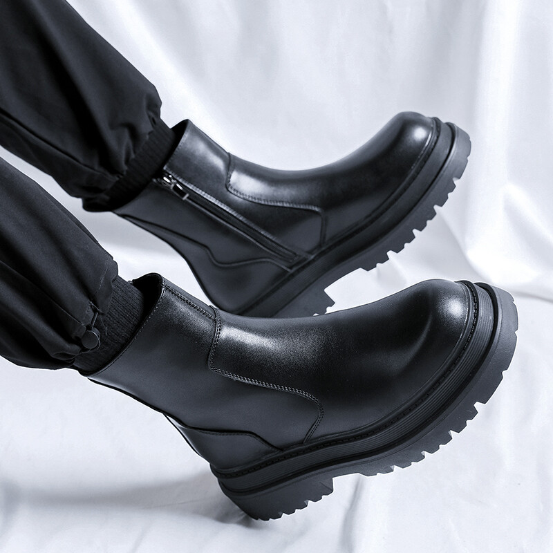 Ādas modes apavi ar augstiem apaviem Vīriešu vispiemērotākie vīriešu motociklistu zābaki ar rokām darināti vīriešu čības Luksusa zīmola vīriešu pamata zābaki