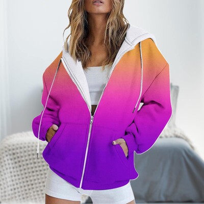 Lagana majica s kapuljačom s patentnim zatvaračem Ženska modna jesenska leptir s gradijentnim printom Ležerna jakna s džepovima i dugim rukavima Slatka ženska odjeća