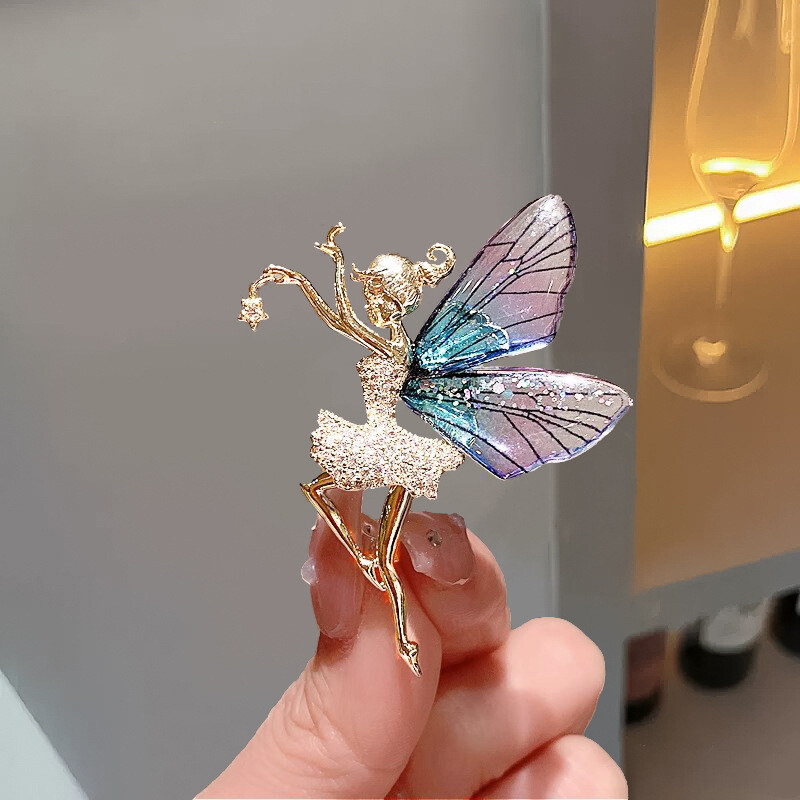 Skaistums dejotāju meiteņu piespraudes sievietēm Eleganti eņģeļu spārni Pasaku tauriņš Rhinestone caurspīdīgs apģērbs kāzu aksesuāri