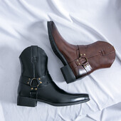 Есенни модни западни ботуши за коне Дълги ботуши Бизнес ботуши Ботуши с висок връх с пръсти Мъжки луксозни кожени ботуши до глезена Страничен цип