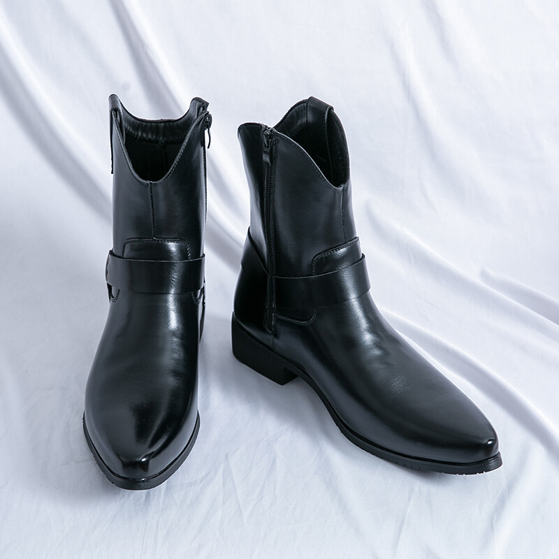 Есенни модни западни ботуши за коне Дълги ботуши Бизнес ботуши Ботуши с висок връх с пръсти Мъжки луксозни кожени ботуши до глезена Страничен цип