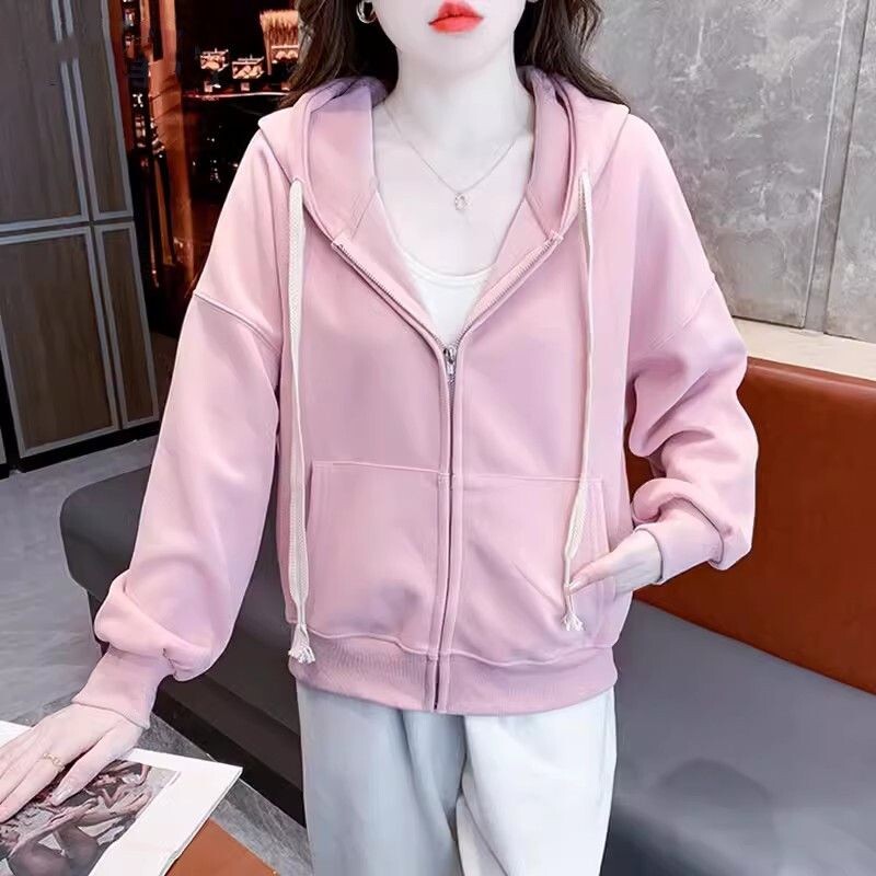 Proljeće Jesen Ženska odjeća Jednobojna vezica Zatvarač Lanterna s kapuljačom Dugi rukavi Džepovi Kardigan Majice s kapuljačom Sport Ležerne majice