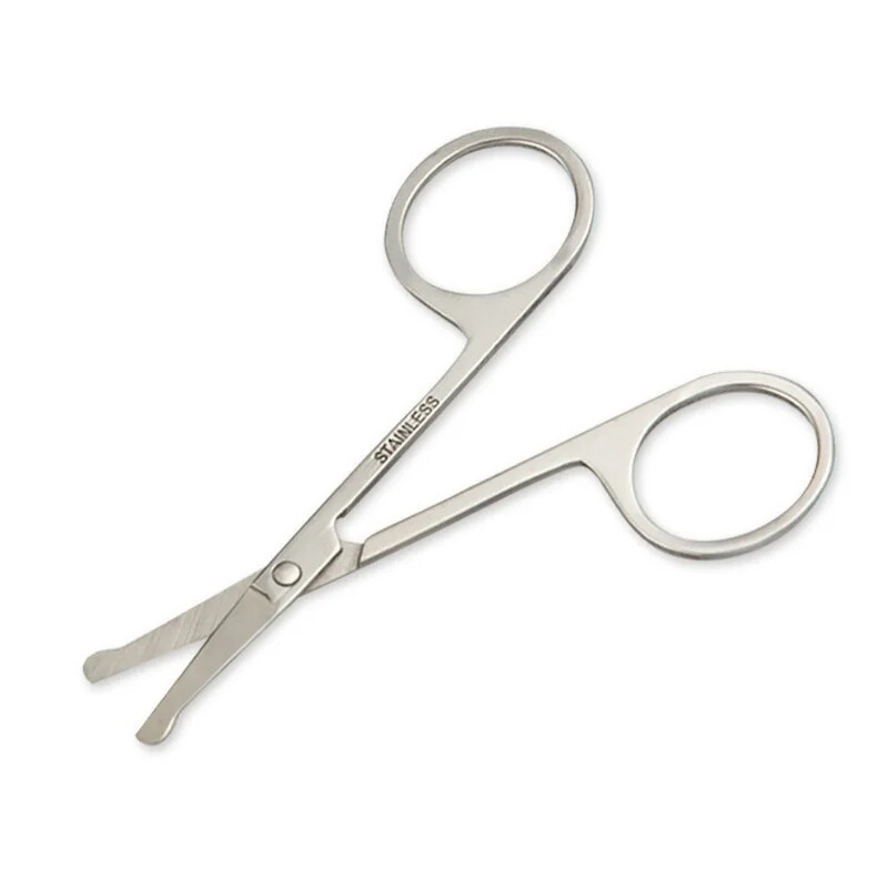 1 gab. Nerūsējošā tērauda pārnēsājamas apaļas galvas izliektas ūsas deguna ausu matu noņemšanas līdzeklis šķērveida trimmera drošības uzacu skaistumkopšanas šķēres