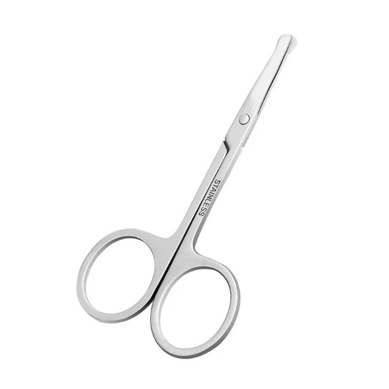 1 gab. Nerūsējošā tērauda pārnēsājamas apaļas galvas izliektas ūsas deguna ausu matu noņemšanas līdzeklis šķērveida trimmera drošības uzacu skaistumkopšanas šķēres