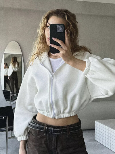 Stil gotic, ocazional, cu mâneci lungi, cu glugă, pulover scurt, jachetă, primăvară/toamnă, talie colectată, buric, fermoar expus, cardigan sport