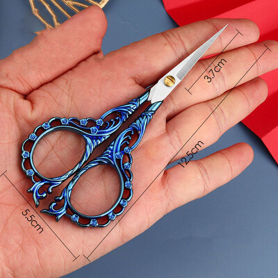 Vintage olló rozsdamentes acél európai virágmintás retro varrás kézimunka keresztszemes hímzés szabó olló