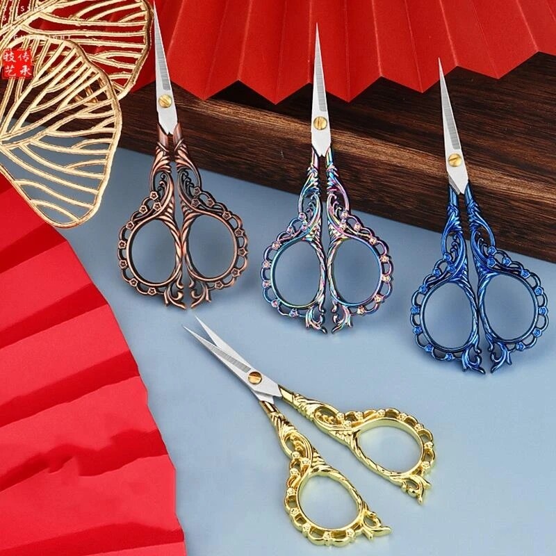 Vintage olló rozsdamentes acél európai virágmintás retro varrás kézimunka keresztszemes hímzés szabó olló