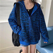 Design retro american cu jachetă cu imprimeu zebră pentru femei, primăvară și toamnă, stil subțire, cu imprimeu albastru de nișă, pentru slăbire, ocazional, Trend