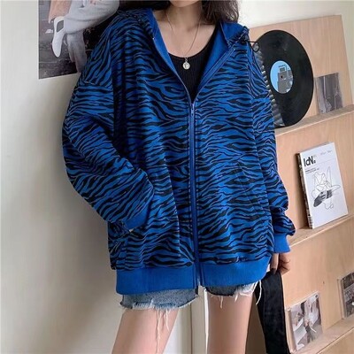 Design retro american cu jachetă cu imprimeu zebră pentru femei, primăvară și toamnă, stil subțire, cu imprimeu albastru de nișă, pentru slăbire, ocazional, Trend