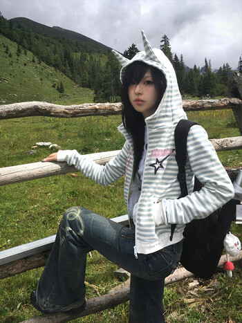 HOUZHOU Y2k Cuteore Sweet Hoodie Γυναικεία Grunge Gothic ριγέ συνονθύλευμα γράμμα Pritn Φούτερ με κουκούλα με φερμουάρ Soft Girl 2024 Chic