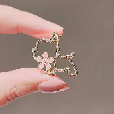 Broșă drăguță pentru câine, costum coreean de ultimă generație Animale placate cu aur cu ace de rever cu flori roz Costum Accesorii pentru îmbrăcăminte Cadouri