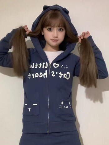 HOUZHOU Y2k Harajuku Gothic Hoodies Γυναικεία ιαπωνικό στυλ Kawaii Sweet streetwear γάτα με φερμουάρ Φούτερ με κουκούλα μαλακό κορίτσι