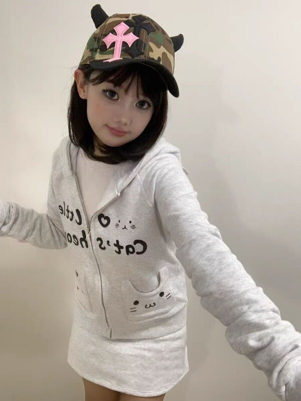 HOUZHOU Y2k Harajuku gotičke majice s kapuljačom Ženski japanski stil Kawaii Sweet Streetwear Dukserica s patentnim zatvaračem i kapuljačom, mekana djevojka