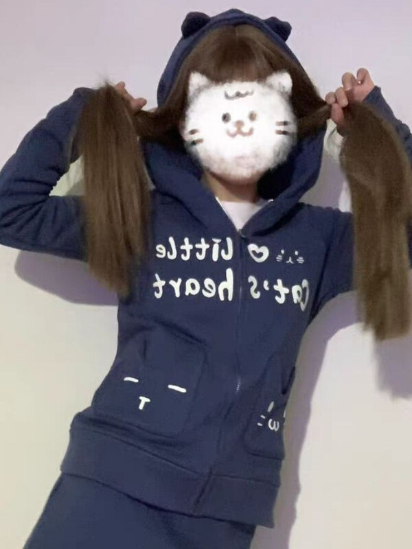 HOUZHOU Y2k Harajuku gotičke majice s kapuljačom Ženski japanski stil Kawaii Sweet Streetwear Dukserica s patentnim zatvaračem i kapuljačom, mekana djevojka