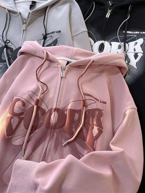 Deeptown Hip Hop Hanorace supradimensionate cu fermoar pentru femei Harajuku Grunge Imprimare grafică Hanorace subțiri pentru cupluri Topuri Paltoane Kpop Streetwear